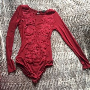 Red sheer floral body suit